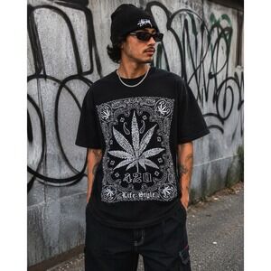 SHAKA Wear 420 Lifestyle Double Sided T-Shirt  100% Cotton Y2K Baggy Size L
